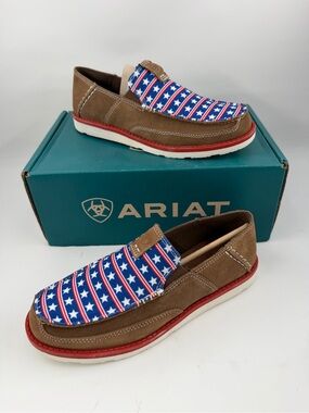 👞 NIB! Ariat Kid’s Cruisers-SZ 5-Stars & Stripes Dirty Tan Slip-On Moccasin shoe